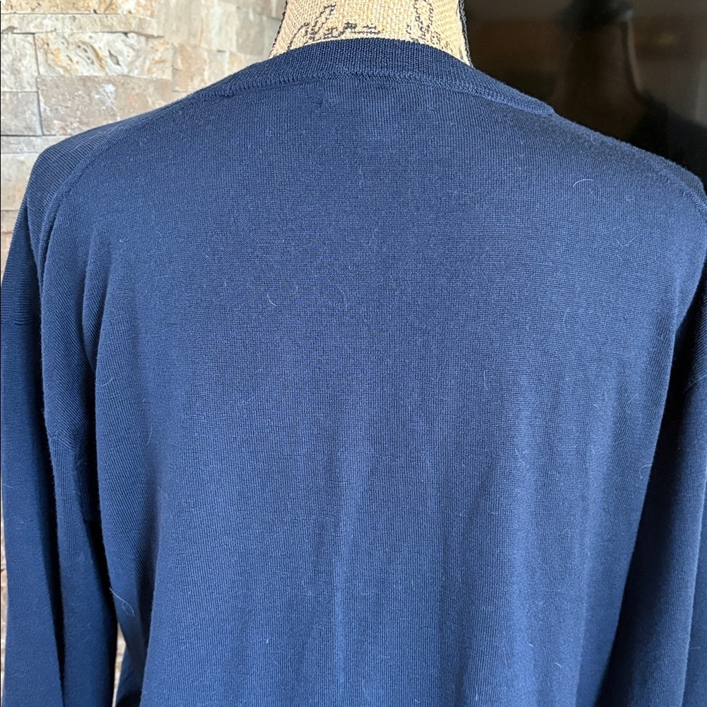 J. Crew 100% merino wool navy blue v-neckline flare sleeve hi lo sweater - Picture 10 of 16
